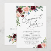 Burgundy Navy Eucalyptus Rozen ENGAGTY Kaart (Voorkant / Achterkant)