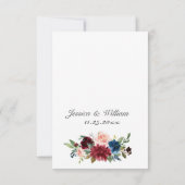 Burgundy Navy Eucalyptus Rozen Floral Weddenschap RSVP Kaartje (Achterkant)