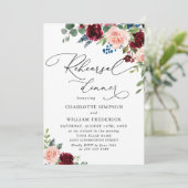Burgundy Navy Eucalyptus Rozen REHEARSAL DINNER Kaart (Staand voorkant)