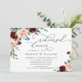 Burgundy Navy Eucalyptus Rozen REHEARSAL DINNER Kaart (Staand voorkant)
