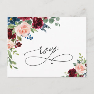 Burgundy Navy Eucalyptus Rozen Weddenschap RSVP Briefkaart