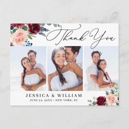 Burgundy Navy Eucalyptus Wedding 3 Foto Dank je Briefkaart (Voorkant)