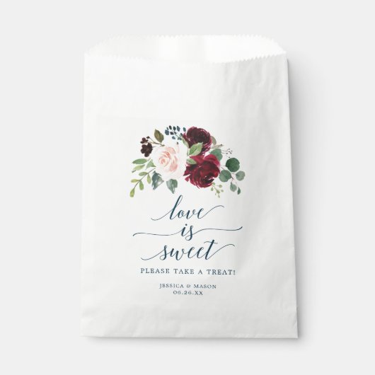 Burgundy Navy Favor Bag Love is Sweet Bedankzakje (Voorkant)