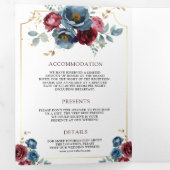 Burgundy Navy Floral Ampersand QR Code Wedding Drieluik Uitnodiging (Binnenzijde eerst)