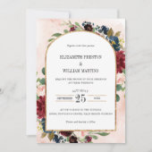 Burgundy Navy Floral Arch Lijst Foto bruiloft Kaart (Voorkant)