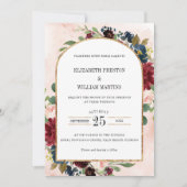 Burgundy Navy Floral Arch Lijst QR Code Weddenscha Kaart (Voorkant)