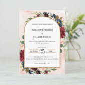 Burgundy Navy Floral Arch Lijst QR Code Weddenscha Kaart (Staand voorkant)