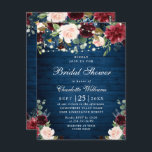 Burgundy Navy Floral Bridal Shower Invitations Briefkaart<br><div class="desc">Burgundy Navy Floral Bridal Shower Kaart. Afmetingen: 4, 25 x 5, 6 inch</div>