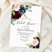 Burgundy & Navy Floral Bridal Shower Kaart