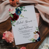 Burgundy & Navy Floral Bridal Shower Kaart