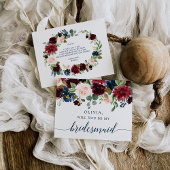 Burgundy Navy Floral Bridesmaid proposal Kaart