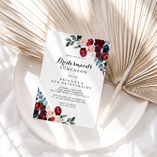 Burgundy Navy Floral Bridesmaids Luncheon Shower Kaart