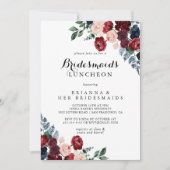 Burgundy Navy Floral Bridesmaids Luncheon Shower Kaart (Voorkant)