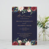 Burgundy Navy Floral Country Wedding Programme (Staand voorkant)