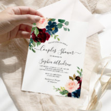 Burgundy & Navy Floral Couples Shower Invitation