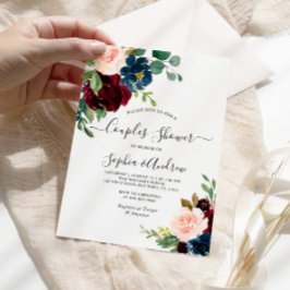 Burgundy & Navy Floral Couples Shower Invitation Kaart