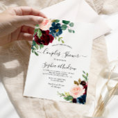 Burgundy & Navy Floral Couples Shower Invitation Kaart