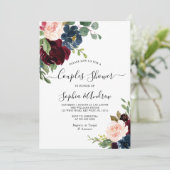 Burgundy & Navy Floral Couples Shower Invitation Kaart (Staand voorkant)