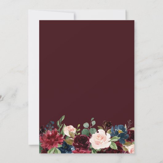 Burgundy & Navy Floral Couples Shower Invitation Kaart (Achterkant)