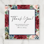 Burgundy Navy Floral Dank je Baby shower Labels (Voorkant)
