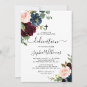 Burgundy & Navy Floral Dedication Invitation Kaart (Voorkant)