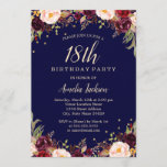 Burgundy Navy Floral Elegant 18th Birthday Party Kaart<br><div class="desc">griepvaccinaties in de Little Bayleigh Store.</div>