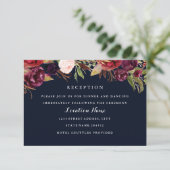 Burgundy Navy Floral Fall Wedding Reception Kaart (Staand voorkant)