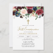 Burgundy Navy Floral First Community Invitation Kaart (Voorkant)
