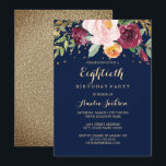 Burgundy Navy Floral Glitter 80th Birthday Party Kaart<br><div class="desc">Meer uitvindingen van de Floral Birthday Party in de Little Bayleigh store!</div>