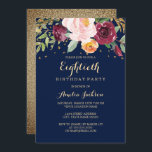 Burgundy Navy Floral Glitter 80th Birthday Party Kaart<br><div class="desc">Meer uitvindingen van de Floral Birthday Party in de Little Bayleigh store!</div>