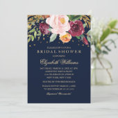 Burgundy Navy Floral Glitter Vrijgezellenfeest Kaart (Staand voorkant)