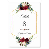 Burgundy Navy Floral Gold Hexagon Lijst Weddenscha Kaart (Achterkant)