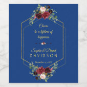 Burgundy Navy Floral Gold Hexagon Lijst Weddenscha Wijn Etiket (Enkel label)