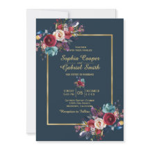 Burgundy Navy Floral Gold Lijst op marinevrouw bru