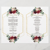 Burgundy Navy Floral Gold Lijst Wedding Program Flyer (Achterkant)