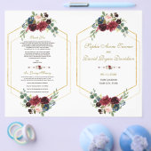 Burgundy Navy Floral Gold Lijst Wedding Program Flyer (Enkel)