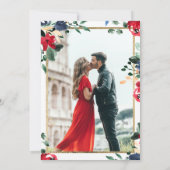 Burgundy navy floral gold script foto bruiloft kaart (Achterkant)