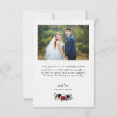 Burgundy Navy Floral Heart Script Weduwfoto Bedankkaart (Achterkant)