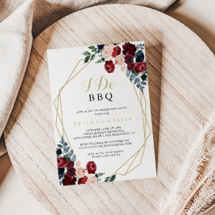 Burgundy Navy Floral I Do BBQ Engagement Party Kaart