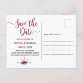 Burgundy Navy Floral op Grey Save the Date Aankondigingskaart (Achterkant)