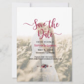 Burgundy Navy Floral op groene foto Save the Date (Achterkant)