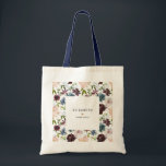 Burgundy Navy Floral Pattern Custom Bridal Party Tote Bag<br><div class="desc">Deze canvas tas is voorzien van een waterverf-gebondenheid en een blauw-floreel patroon met groen blad en kan worden gepersonaliseerd met uw aangepaste tekst.</div>