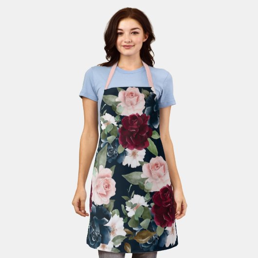 Burgundy & Navy Floral Pattern Monogram Navy Schort (Gedragen)