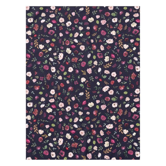 Burgundy Navy Floral Pattern Tafelkleed (Voorkant)