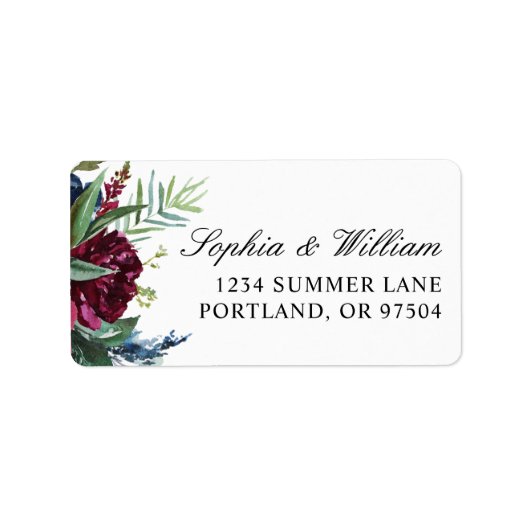 Burgundy Navy Floral Return Address Labels (Voorkant)