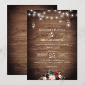 Burgundy Navy Floral Rustic Barn Wood Weddenschap Kaart (Voorkant / Achterkant)