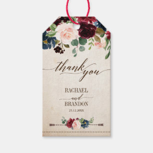 Burgundy Navy Floral Rustic Boho Country Weddensch Cadeaulabel