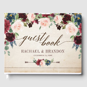 Burgundy Navy Floral Rustic Boho Country Weddensch Gastenboek