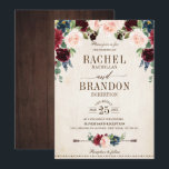 Burgundy Navy Floral Rustic Boho Country Weddensch Kaart<br><div class="desc">Waterverf bogundy red navy blush roze rustic country classy floral bruiloft sjabloon met groene botanische bladeren en eucalyptusbladeren op een houten achtergrond. Dit prachtige, eenvoudig aan te passen design kan gemakkelijk worden afgestemd op uw trouwkleuren, -stijlen en -thema en het is een perfecte keuze voor herfst midzomer- of winterbruiloften. Je...</div>