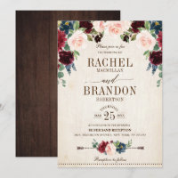 Burgundy Navy Floral Rustic Boho Country Weddensch